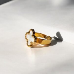 ITMerce Golden White Leaf Ring White Leaf Adjustable Ring