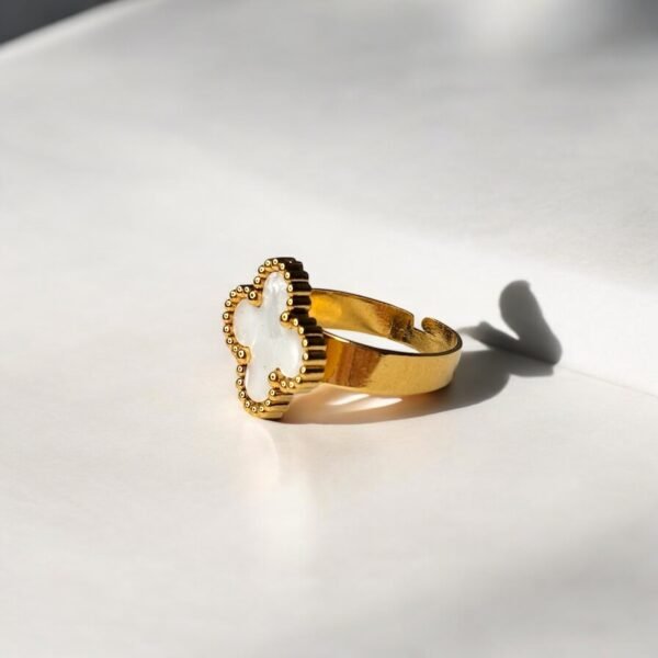 White Leaf Adjustable Ring
