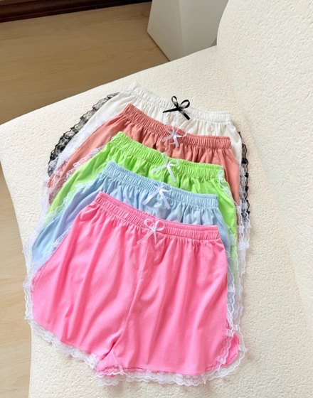 ITMerce Pink Lace Trim Cotton Shorts Women's Lace Trim Cotton Shorts