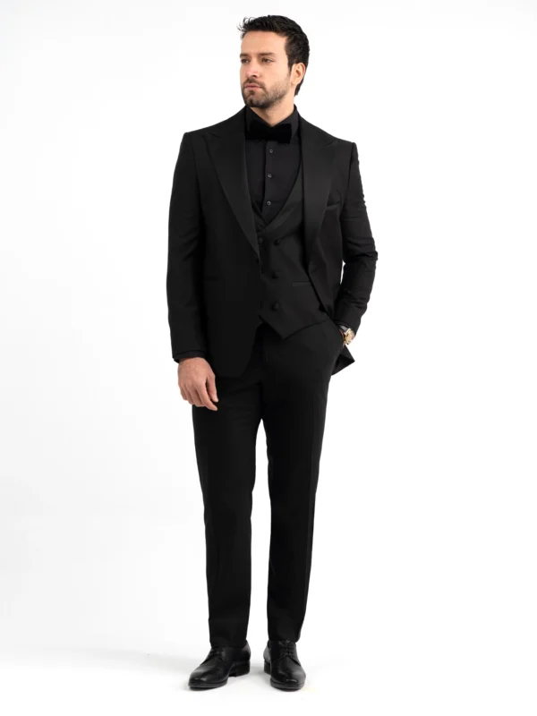 ITMerce Royal Black Wedding Suit Set Black Three-Piece Formal Suit