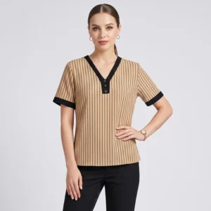 Zhinous Women's V-Neck Short Sleeve Blouse