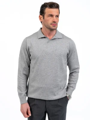 Light Gray Polo Collar Cotton Sweater Light Gray Polo Collar Sweater