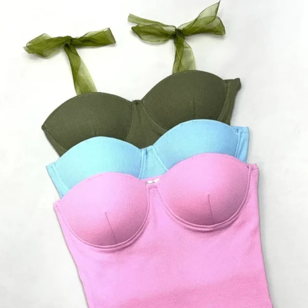 Strapless Ribbon Padded Crop Top Strapless Ribbon Crop Top